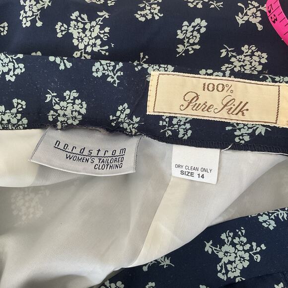Vintage Nordstrom Womens Silk Blouse Top + Skirt Set Fits Medium Blue Floral - Picture 6 of 6